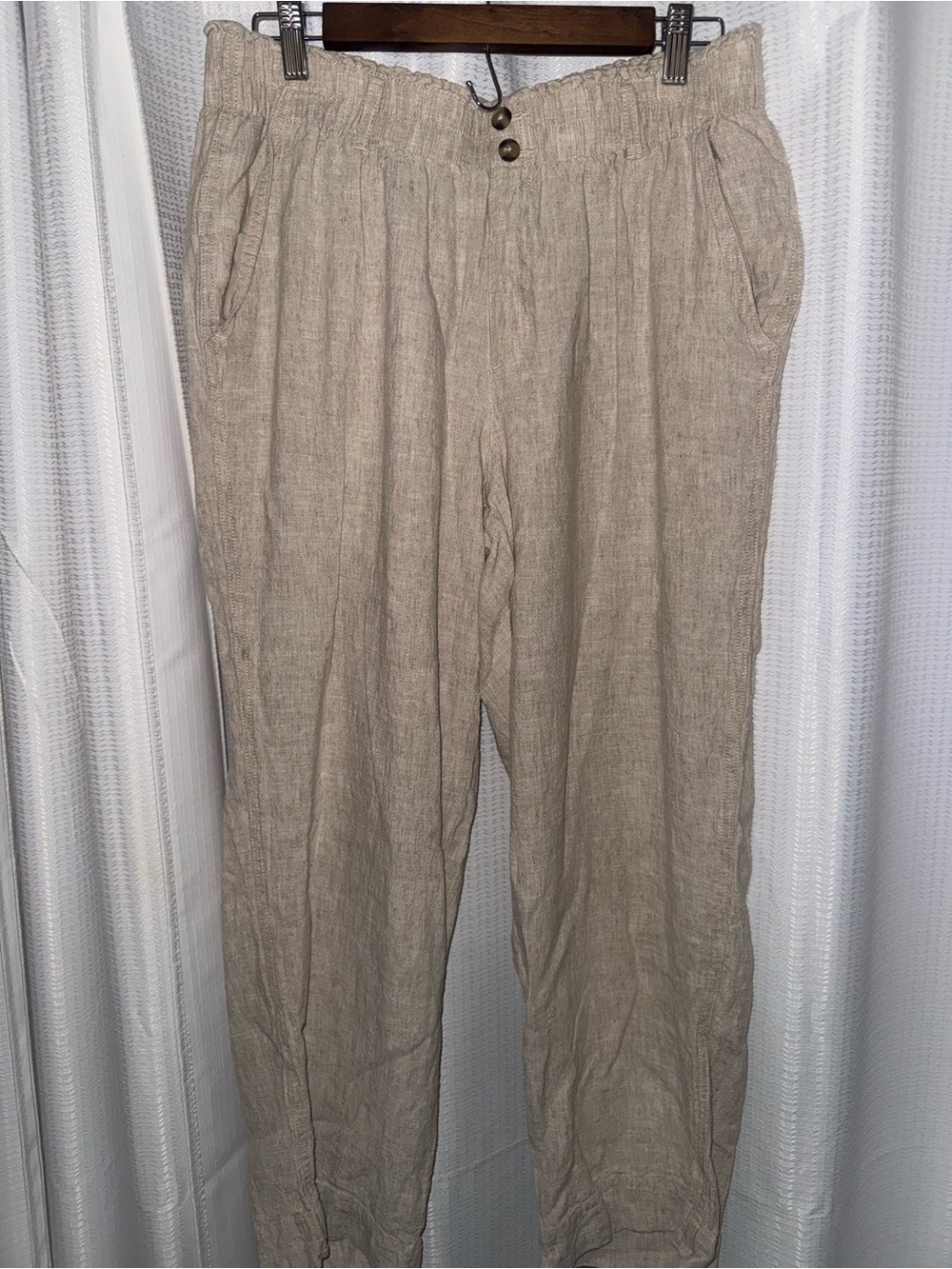 Briggs New York Neutral Beige/Tan Linen-Blend Drawstring Trousers large women’s